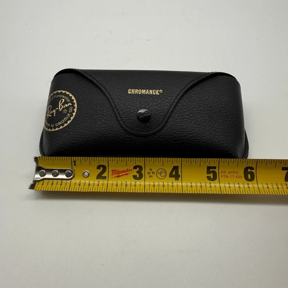 Ray-Ban Chromance Sunglasses Case Unisex Black Leather Snap With Cleaning Cloth